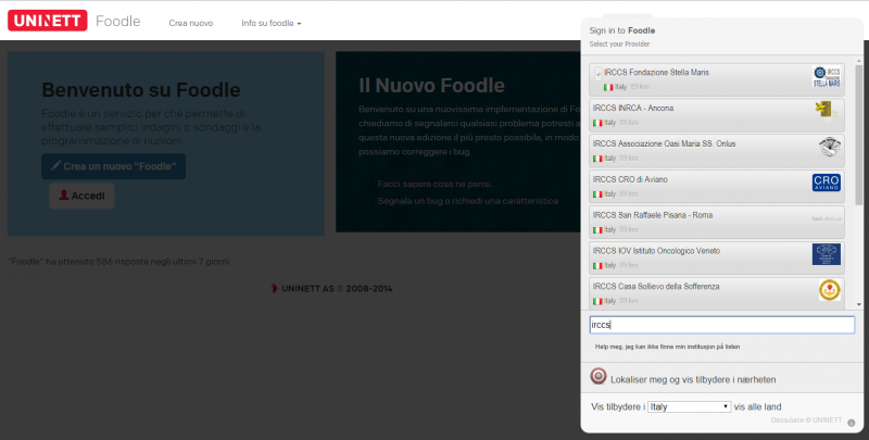 Foodle Login page