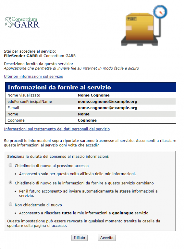 FileSender Consent page