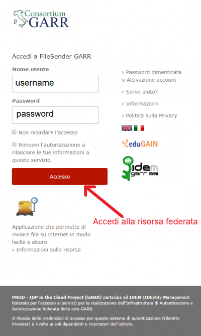 FileSender Login page
