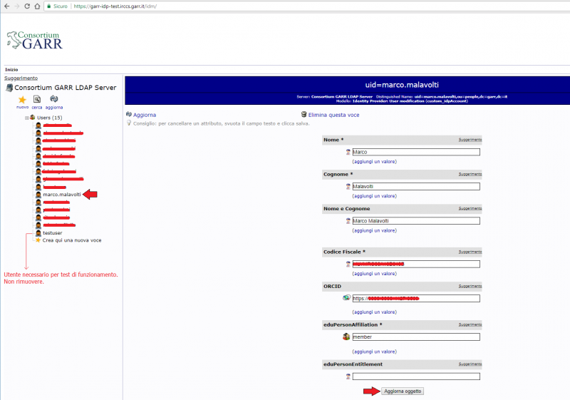 Modifica dati utente